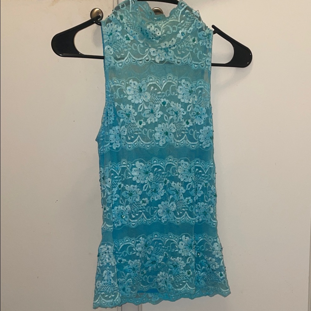 Sleeveless Lace Top in Light Blue